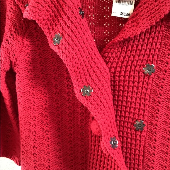 Style & Co Beautiful 🌹NWT Red Snap Button Sweater. - Picture 5 of 14